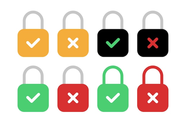 Padlocks Cross And Check Set Flat Style