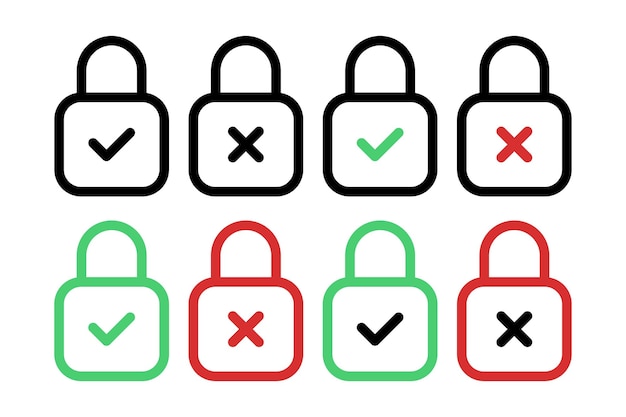 Padlocks Cross And Check Set Outline