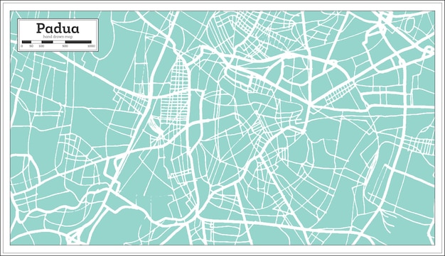 レトロなスタイルのパドヴァイタリアの都市地図。白地図。ベクトルイラスト。