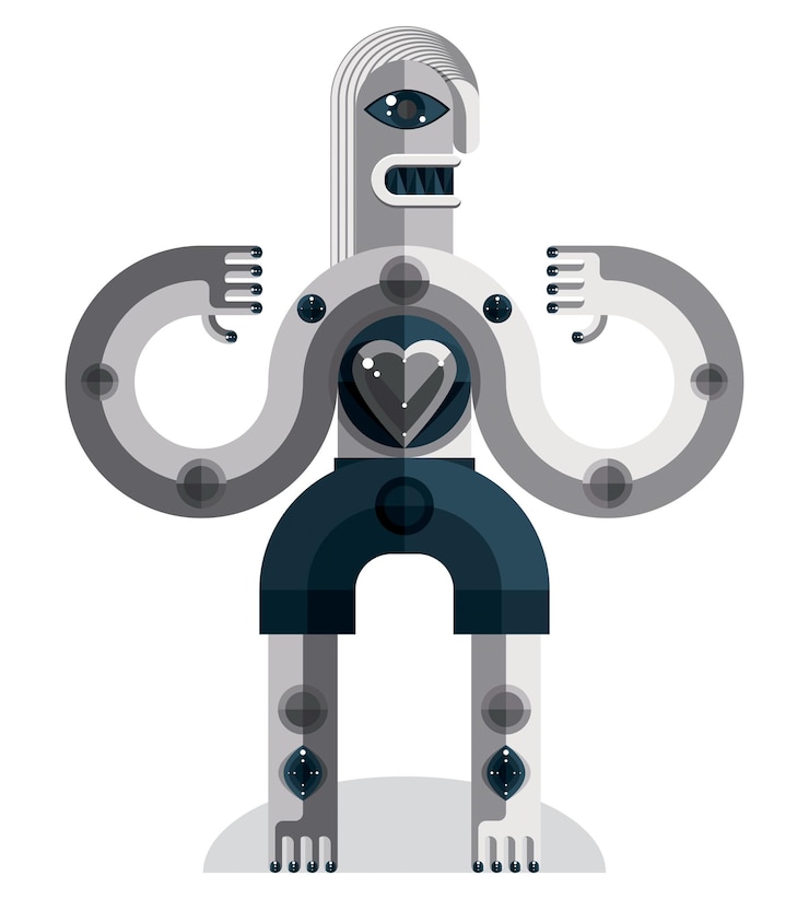 Vector pagan symbol vector illustration, spiritual cult theme. modernistic drawing of a weird character. flat design portrait isolated on white.