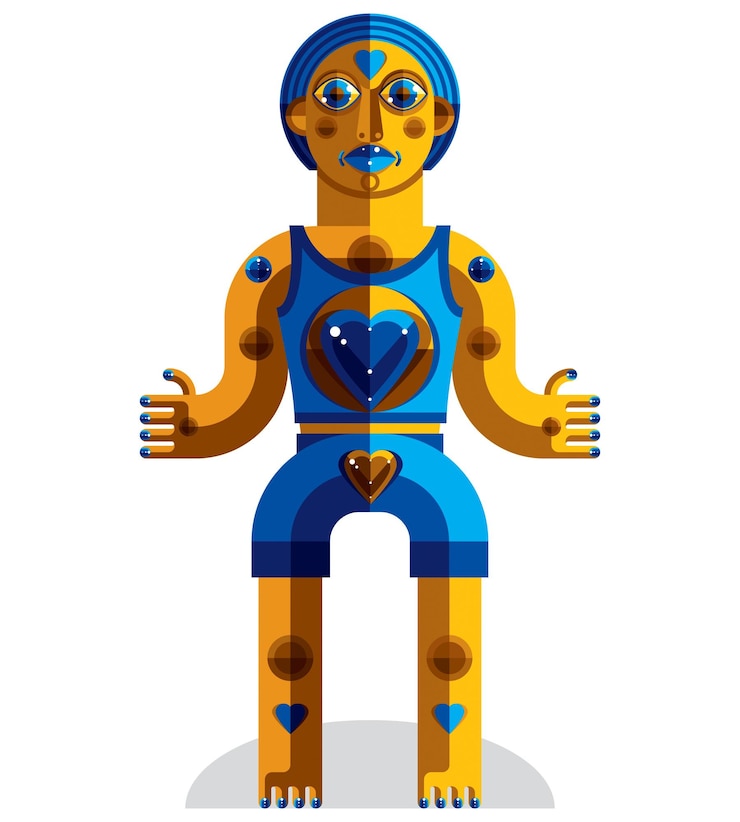 Vector pagan symbol vector illustration, spiritual cult theme. modernistic drawing of a weird character. flat design portrait isolated on white.