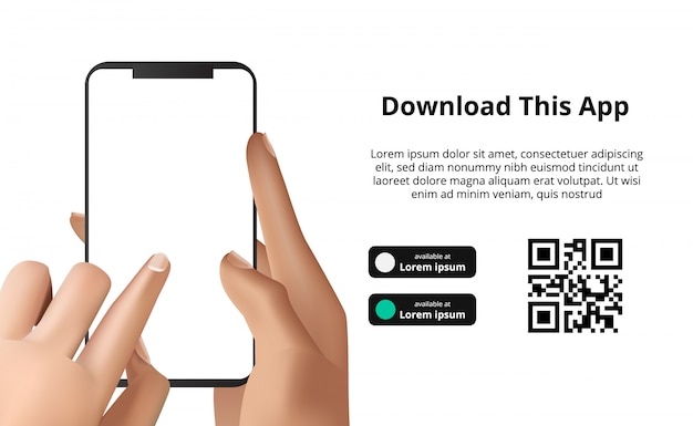 Page banner advertising for downloading app for mobile phone, smartphone. download buttons with scan qr code template.