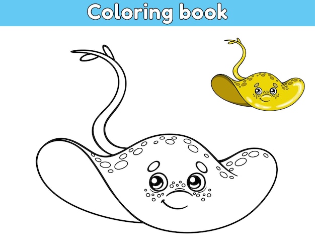 Vector page of the coloring book with yellow stingray