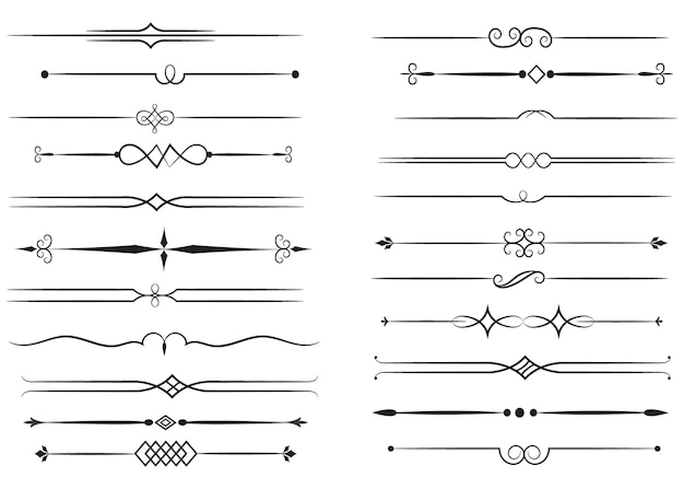 ベクトル ページディバイダーとデザイン要素 様々なシンプルなブラックディバイダーデザインのセット 様々なディバイダー