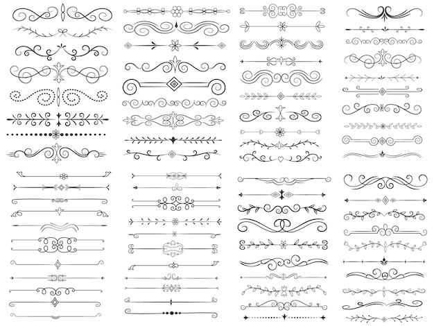 Вектор Разделитель страниц и элементы дизайна набор различных простых черных разделителей дизайн разнообразных разделителей