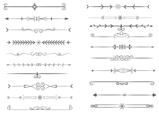 Vettore divisore di pagina ed elementi di progettazione set di vari semplici divisori neri disegno divisore assortito