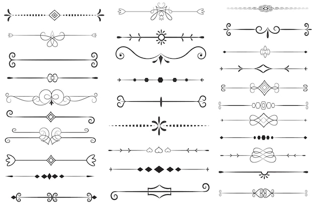 Vettore divisore di pagina ed elementi di progettazione set di vari semplici divisori neri disegno divisore assortito