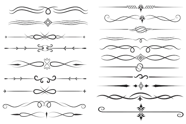 Vettore divisore di pagina ed elementi di progettazione set di vari semplici divisori neri disegno divisore assortito