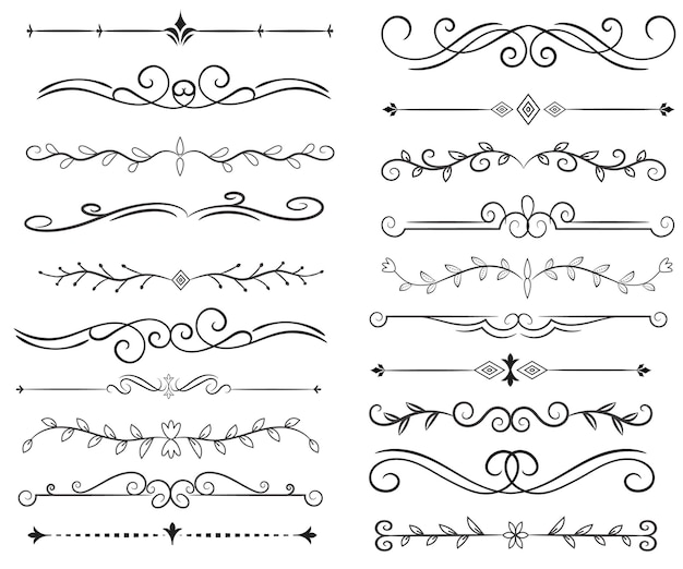 Vettore divisore di pagina ed elementi di progettazione set di vari semplici divisori neri disegno divisore assortito