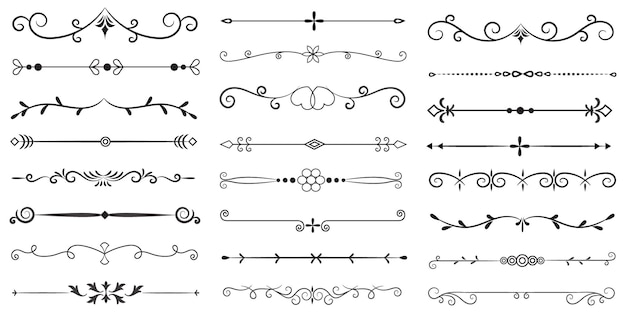 페이지 디바이더 및 디자인 요소 다양한 간단한 블랙 디바이더 디자인의 세트