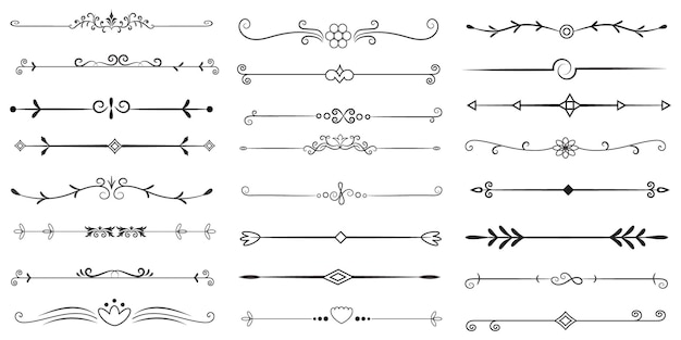 Разделитель страниц и элементы дизайна Набор различных простых черных разделителей Дизайн различных разделителей