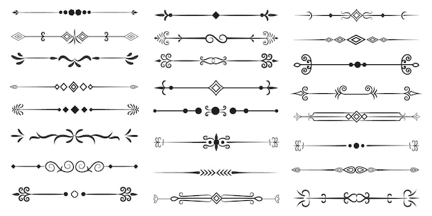 Vettore separatore di pagina ed elementi di progettazione set di vari semplici separatori neri design separatore assortito