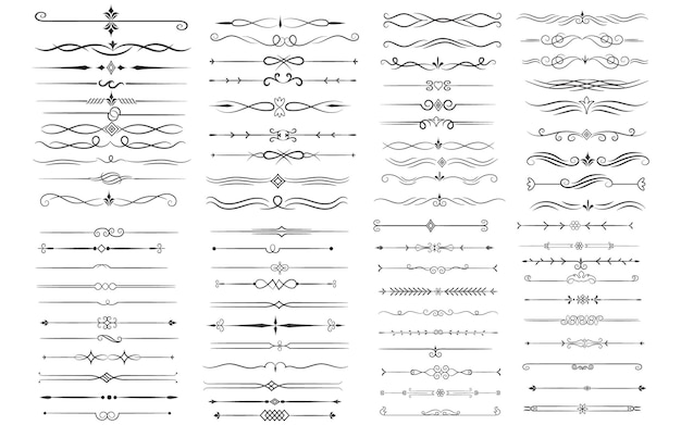 Vettore divisore di pagina ed elementi di progettazione set di vari semplici divisori neri disegno divisore assortito