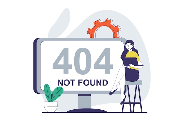 Vector page not found concept with people scene in flat design for web woman sees message of website connection problems on computer screen vector illustration for social media banner marketing material