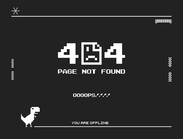 Pagina non trovata testo computer dino offline vettoriale illustrazione clip art sfondo errore del server pixel