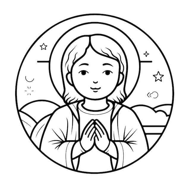 Vector page line drawing yesus day