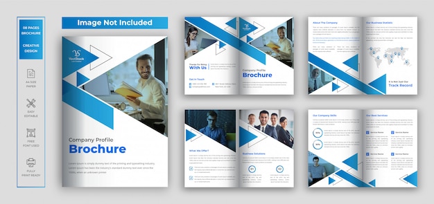 Vector pages company profile brochure, corporate business bi-fold brochure