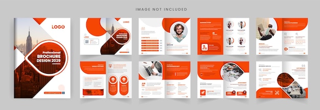 Pagina's profiel brochure sjabloon lay-out ontwerp oranje kleur vorm minimalistische zakelijke brochure