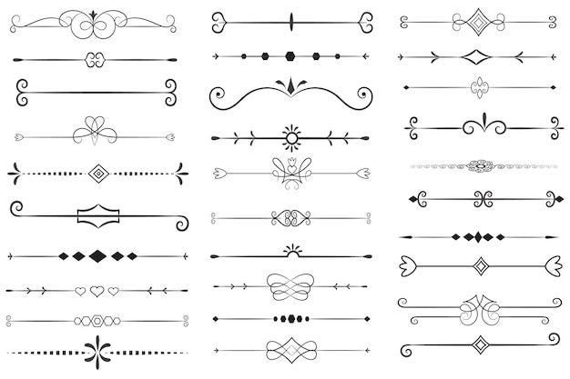 Vector paginaverdeler en ontwerpelementen set van verschillende eenvoudige zwarte verdelers ontwerp gesorteerde verdeler