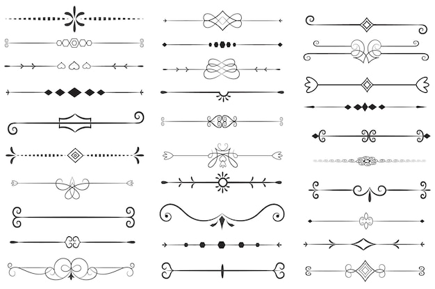 Vector paginaverdeler en ontwerpelementen set van verschillende eenvoudige zwarte verdelers ontwerp gesorteerde verdeler