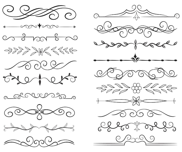 Vector paginaverdeler en ontwerpelementen set van verschillende eenvoudige zwarte verdelers ontwerp gesorteerde verdeler