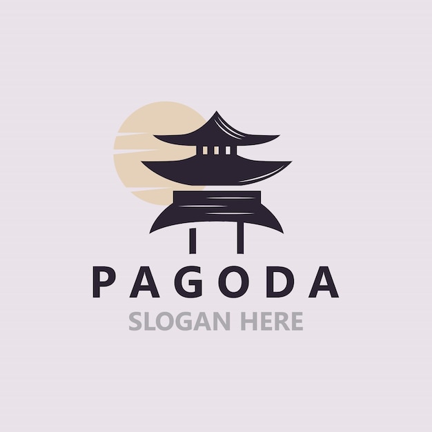 Vector pagoda culture logo vintage design illustration temple heritage building vector