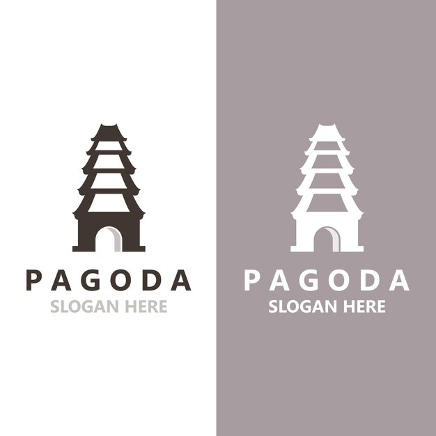 Pagoda culture logo vintage design illustration temple heritage building vector