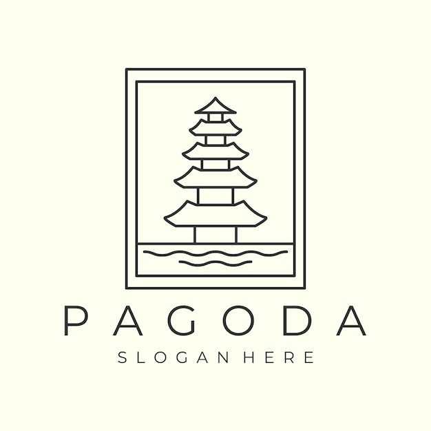 Pagoda emblem and line art and style logo vector illustration icon template design