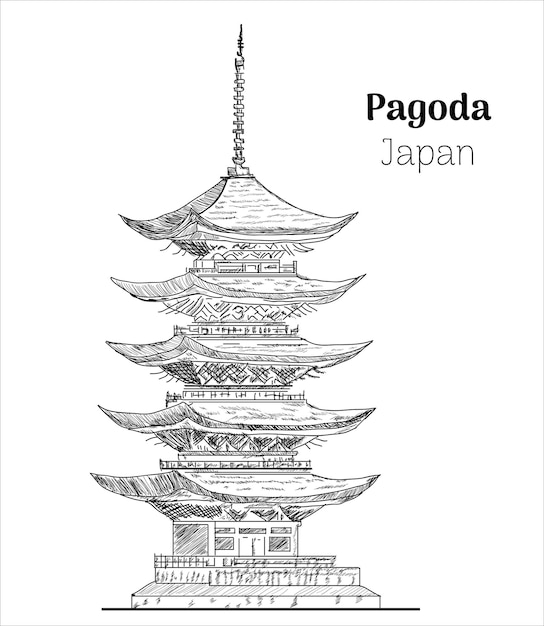 Pagoda japan. hand drawing vector illustration