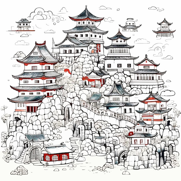 Vector pagoda japan hand drawing