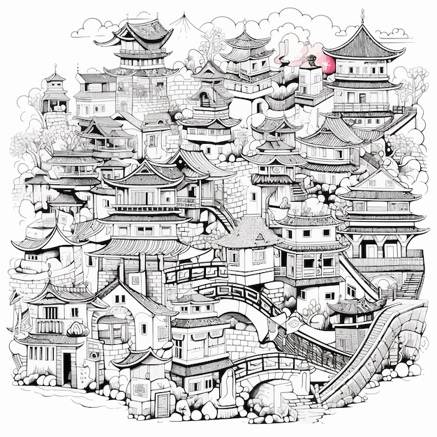 pagoda japan hand drawing