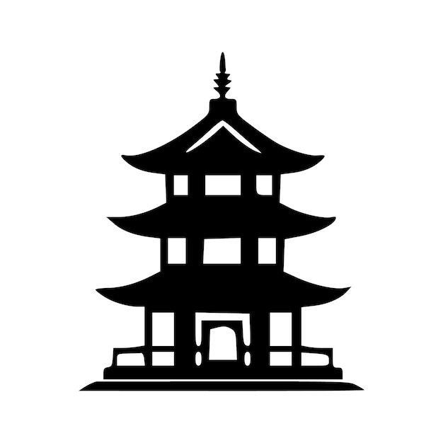 Pagode Aziatische toren tempel gebouw zwarte contouren monochrome vector illustratie