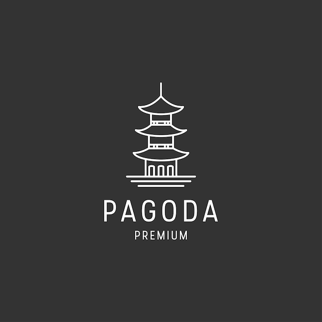 Pagode logo lineaire stijlicoon in zwarte backround