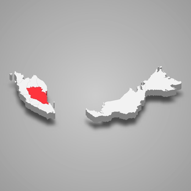 Vector pahang state location within malaysia 3d isometric map