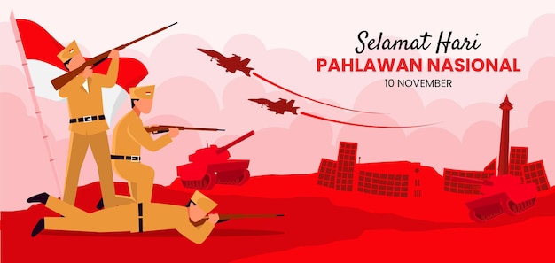 Pahlawan helden dag achtergrond met soldaat met wapen