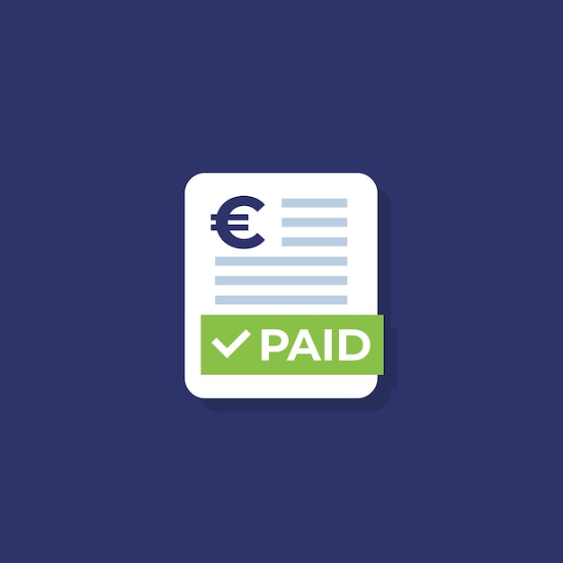 Paid bills icon with euro, vector