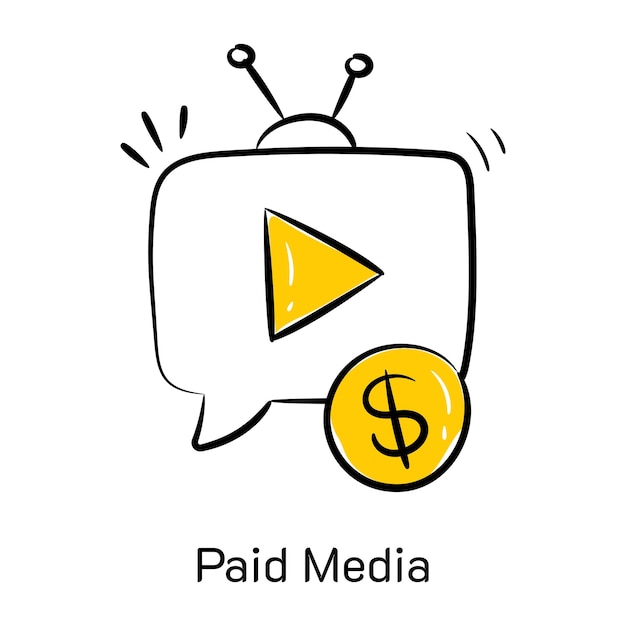 Платные медиа, нарисованные вручную, иконка концепции цифрового маркетинга