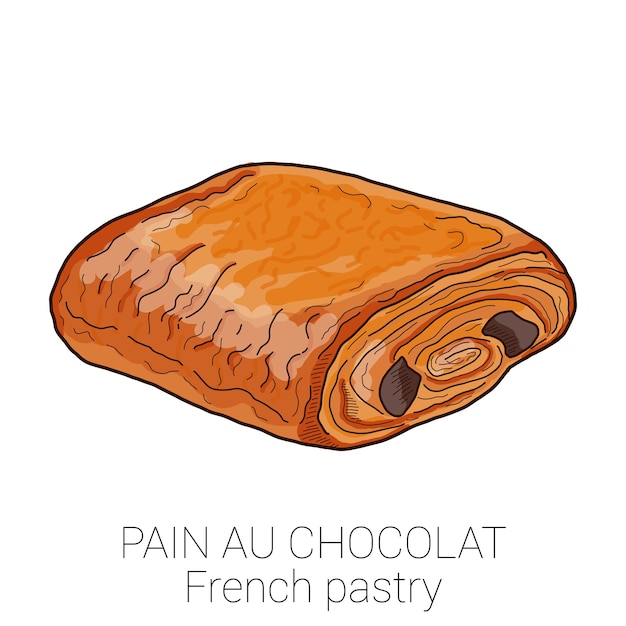 Pain Au Chocolat Franse Gebak Pattiserie Taart Kleurrijke Vectorillustratie