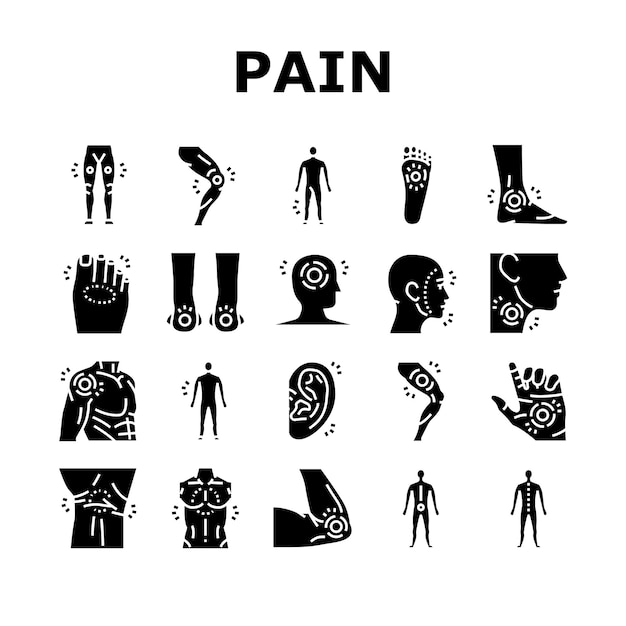 pain body ache health back icons set vector
