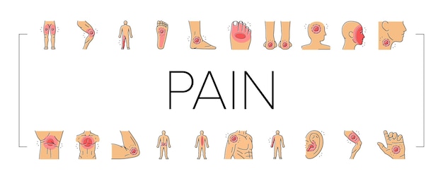 pain body ache health back icons set vector