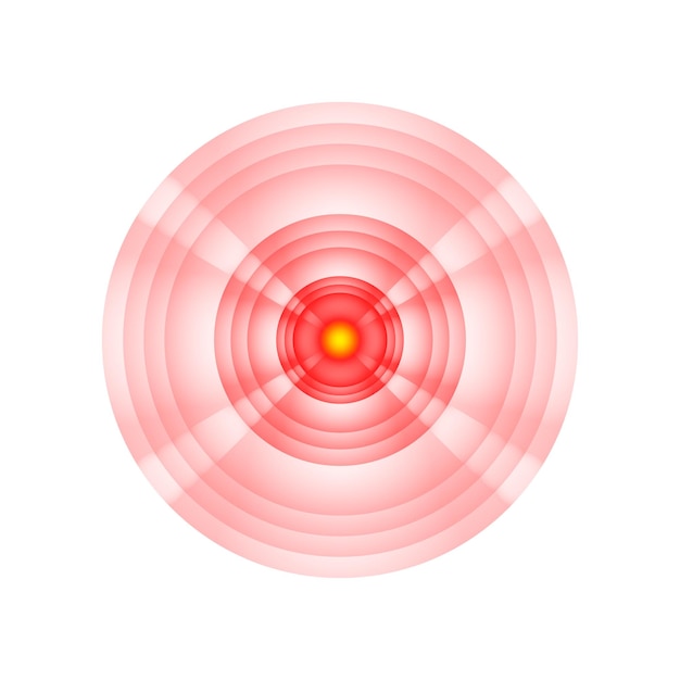 Красная иконка круга боли для медицинского обезболивающего препарата Векторные красные круги символ целевого пятна
