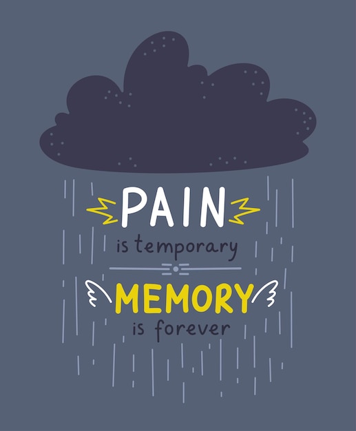 Pain is temporary memory is forever Lettering words Cloud background