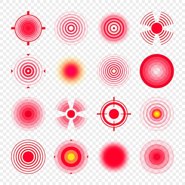 Вектор Локализация боли отмечает болезненную зону болезненные пятна красные круги цели головная боль синяки части тела
