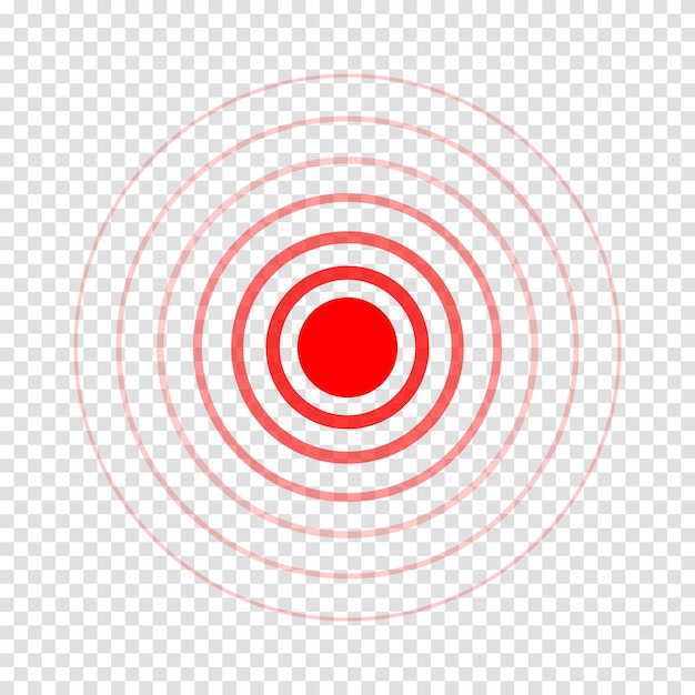 Pain point icon Red hurt symbol Concentric ache localization sign Radar or sonar wave