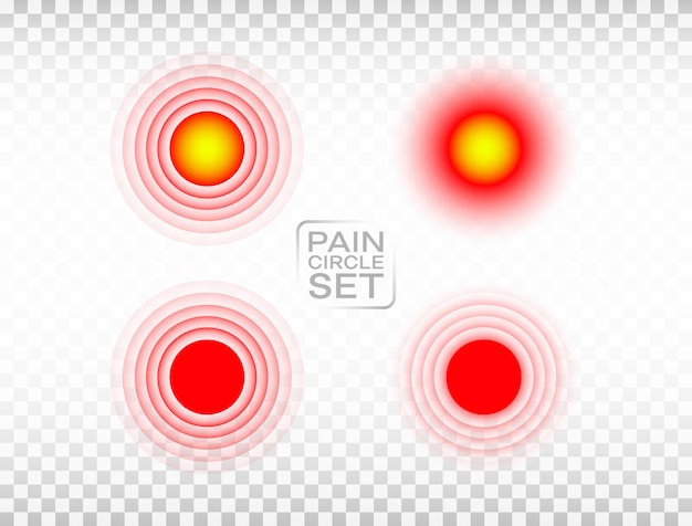 Pain red circle set. Hurt marker.