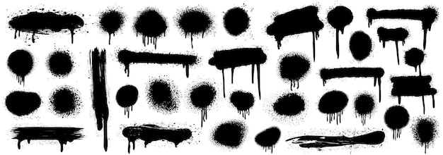 ベクトル ペイント エアゾール スプレー テクスチャ コレクション黒の詳細なグランジ スプレー ペイント ストローク抽象的な落書きスプレー バナー落書きテクスチャ