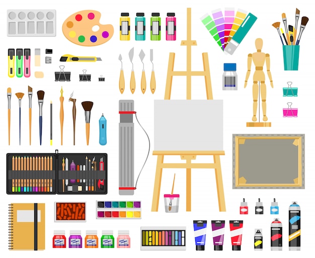 Art materials and artist supplies. Sketching, drawing and painting tools  icons Stock Vector by ©IconicBestiary 306117526