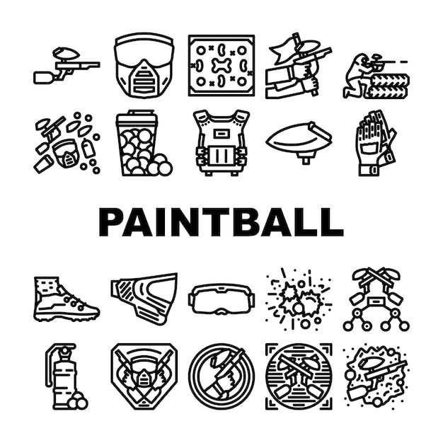 Paint ball game soldier icons set vector