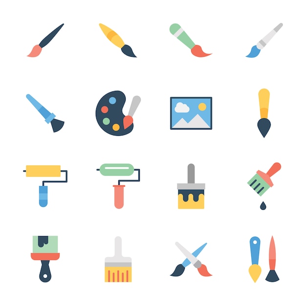 Paint Brush Flat Icons Pack