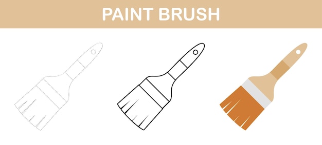 Paint brush tracing and coloring worksheet for kids